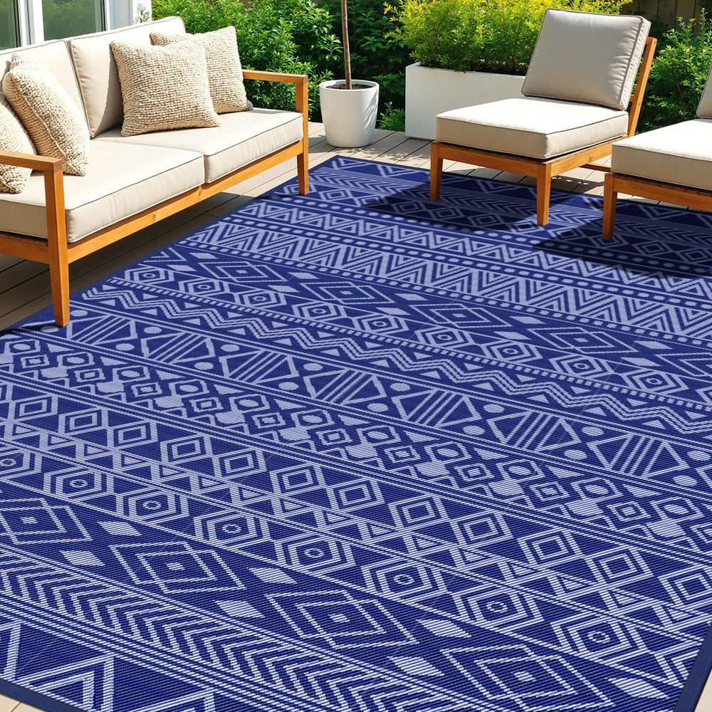 StepTastic Outdoor Rug 5x8 ft blue and white reversible design