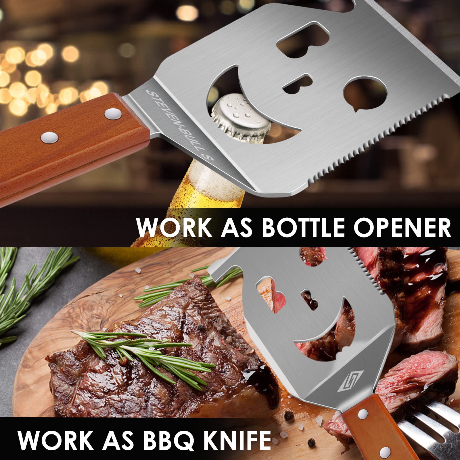 STEVEN-BULL S Grill Spatula with various tools displayed
