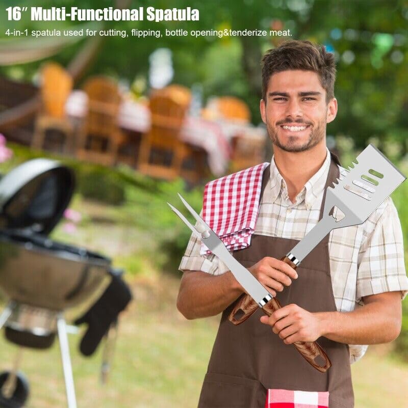 Stiff-bristled Grill Brush and Meat Thermometer