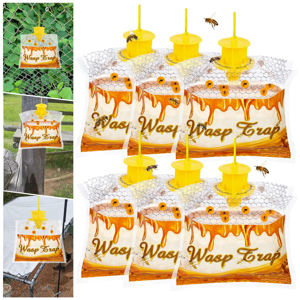Stingmon 6 pack disposable wasp traps yellow hanging bags