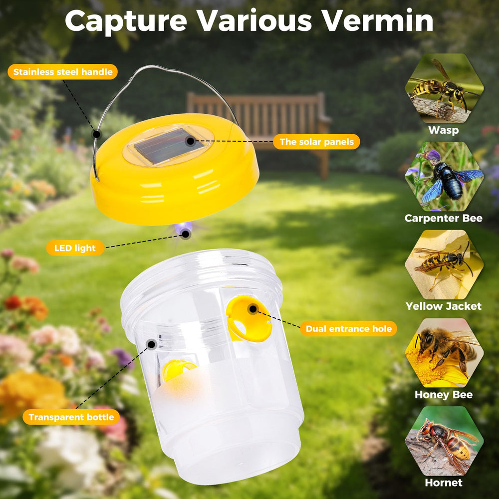 Stingmon Solar Wasp Trap installed in a garden