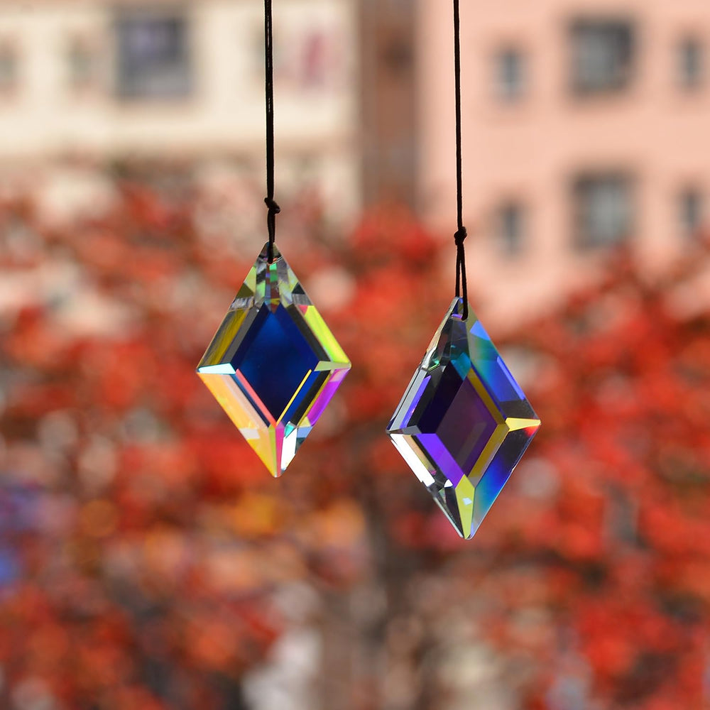 stino Rhombus Crystal Suncatcher Prisms hanging in sunlight