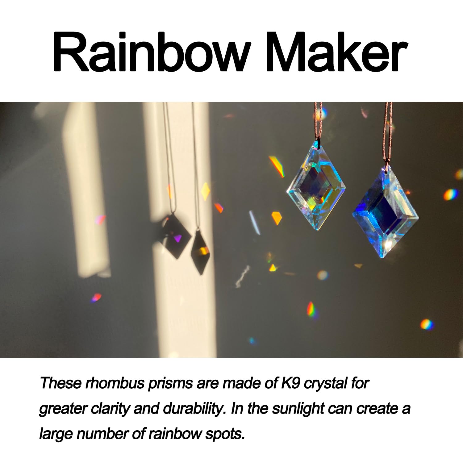 stino Rhombus Crystal Suncatcher Prisms with silky cord and hook