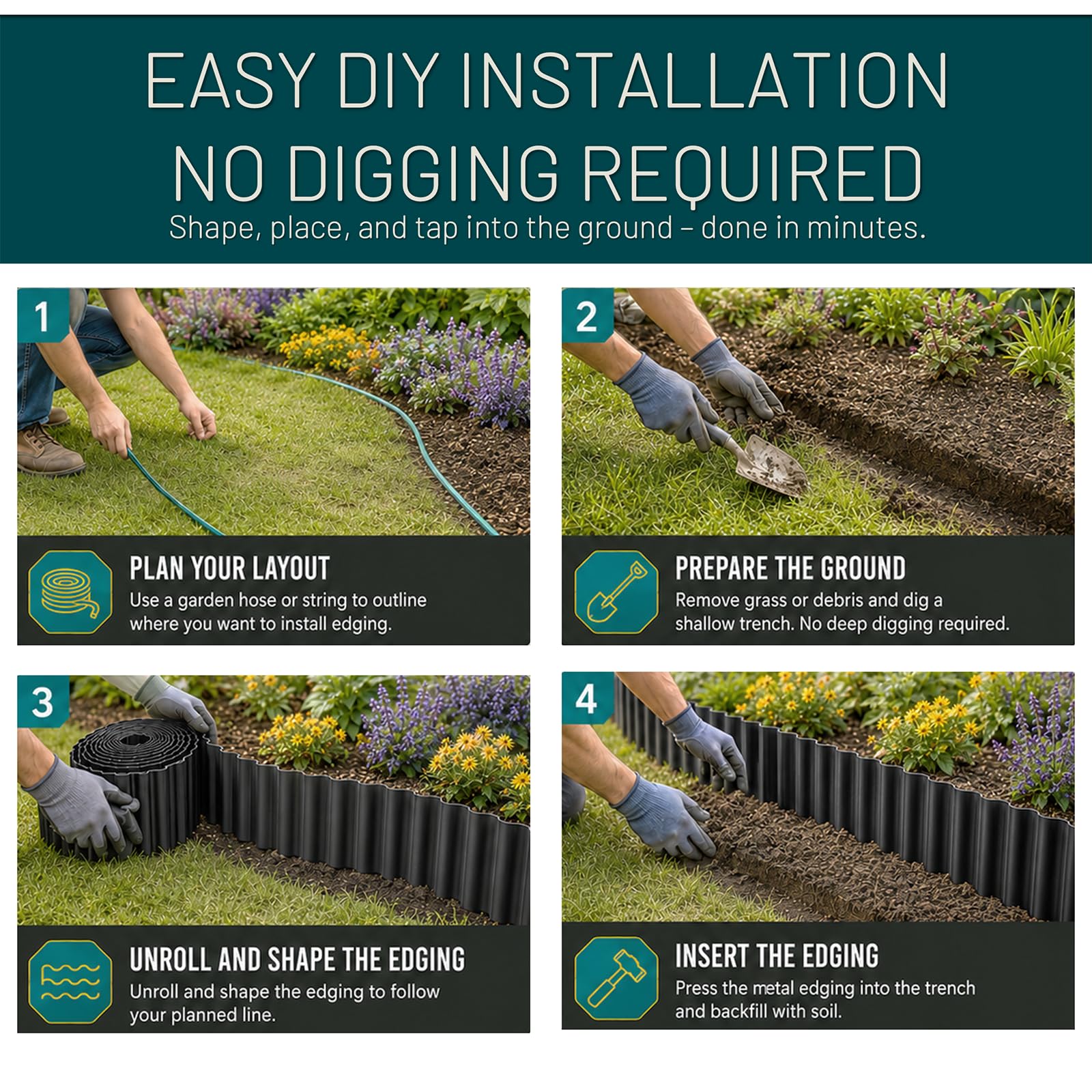 STIRLINGEAR 12 Inch Tall Edging with clean garden separation