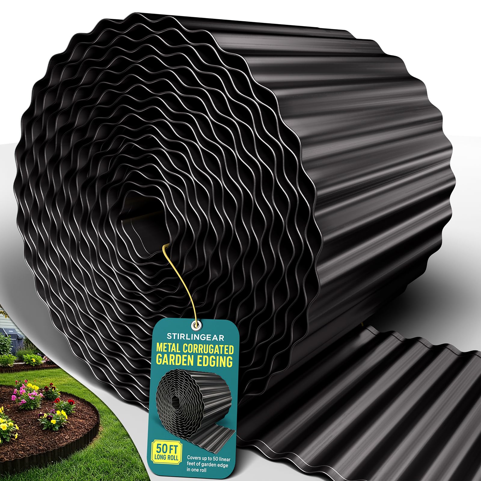 STIRLINGEAR 50FT black corrugated metal landscape edging front view