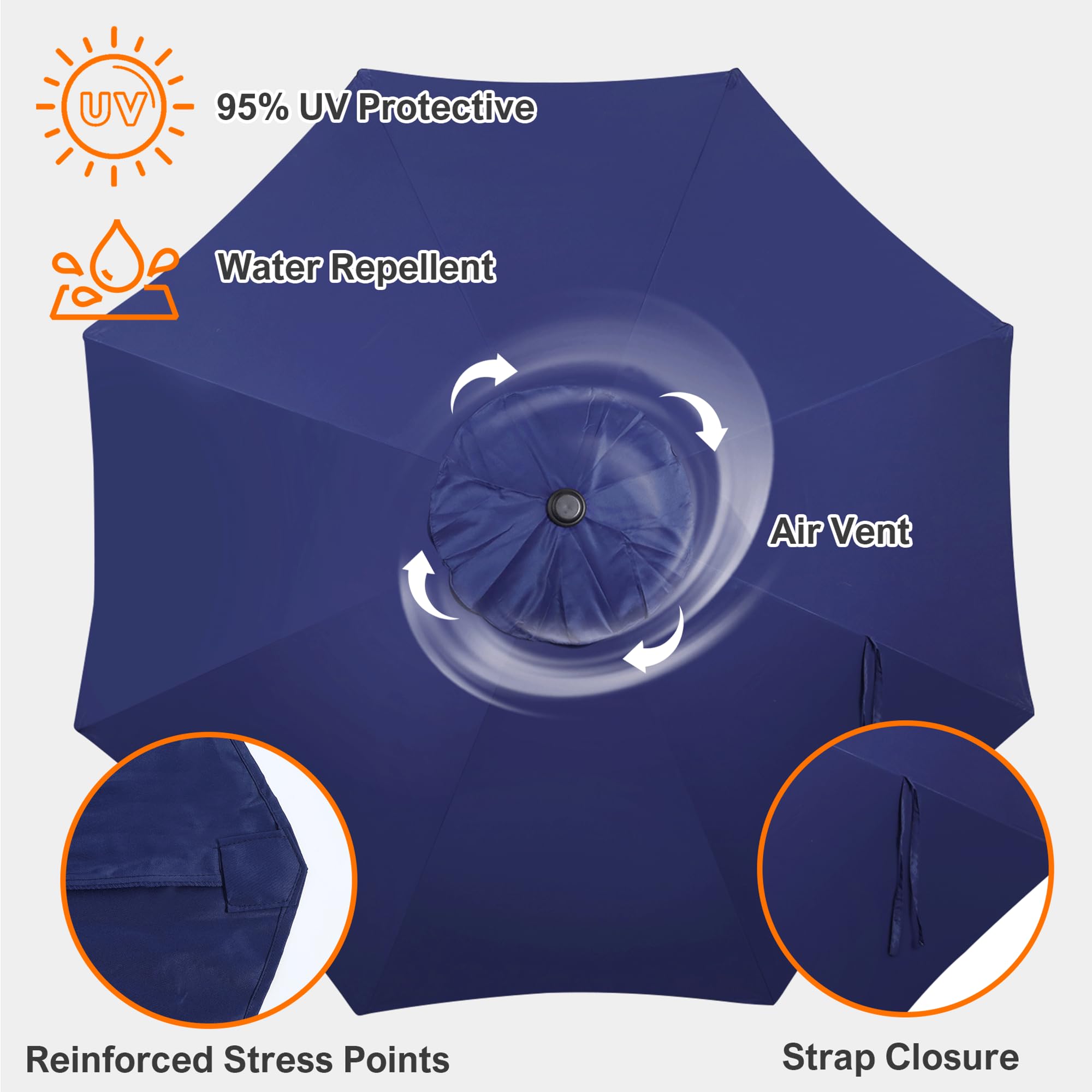 Strap closure detail of Blissun patio umbrella replacement canopy