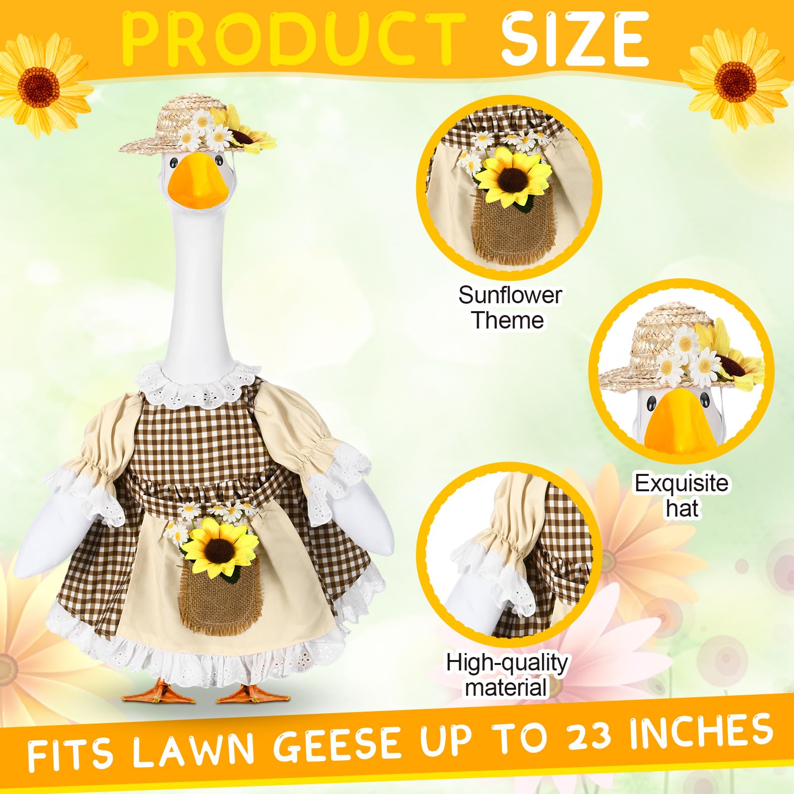 Straw sun hat included with Abbylike sunflower porch goose outfit