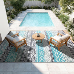 Strickland Home Outdoor Rug 6'x9' Blue & Grey on patio