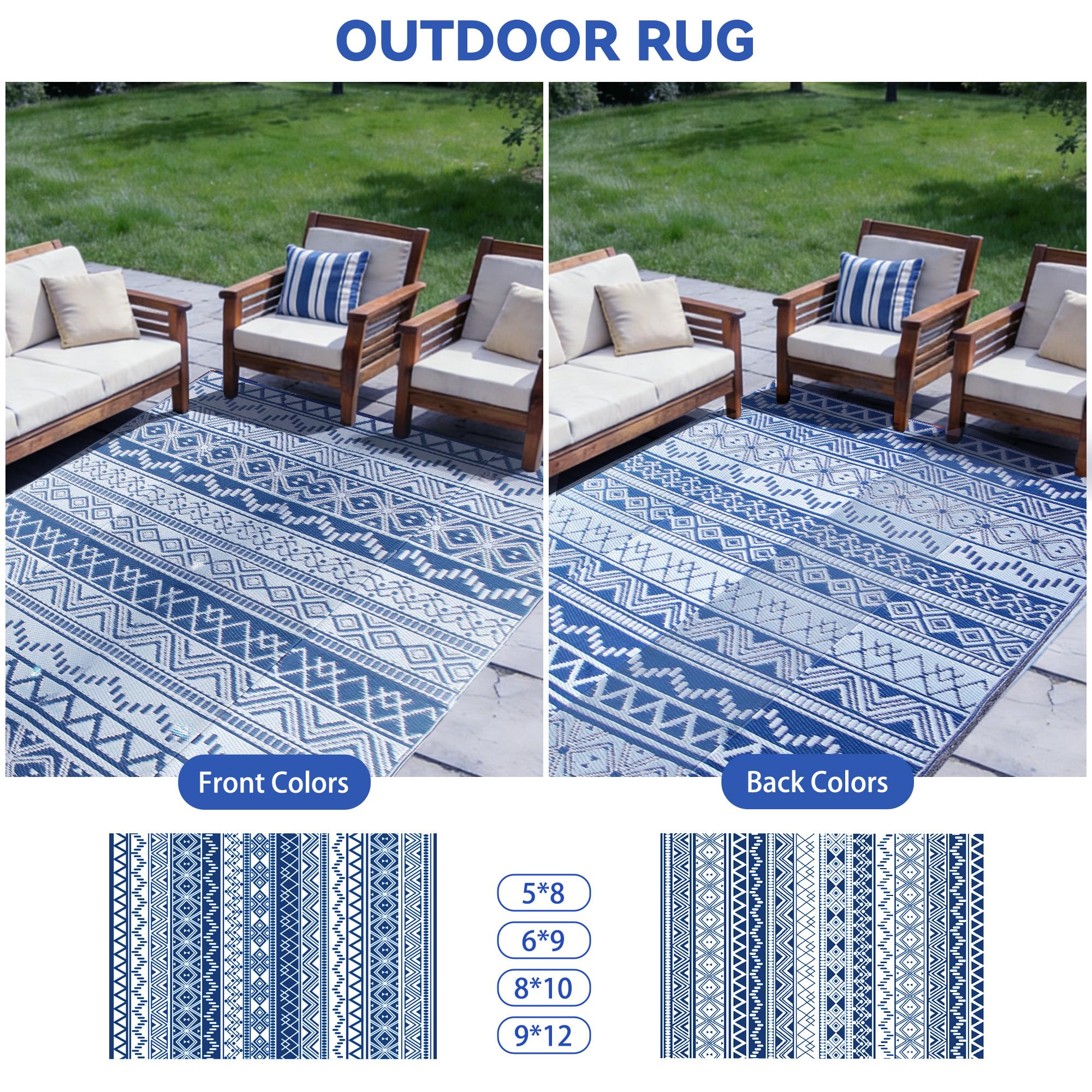 Strickland Home Outdoor Rug 6'x9', folded in carrying bag