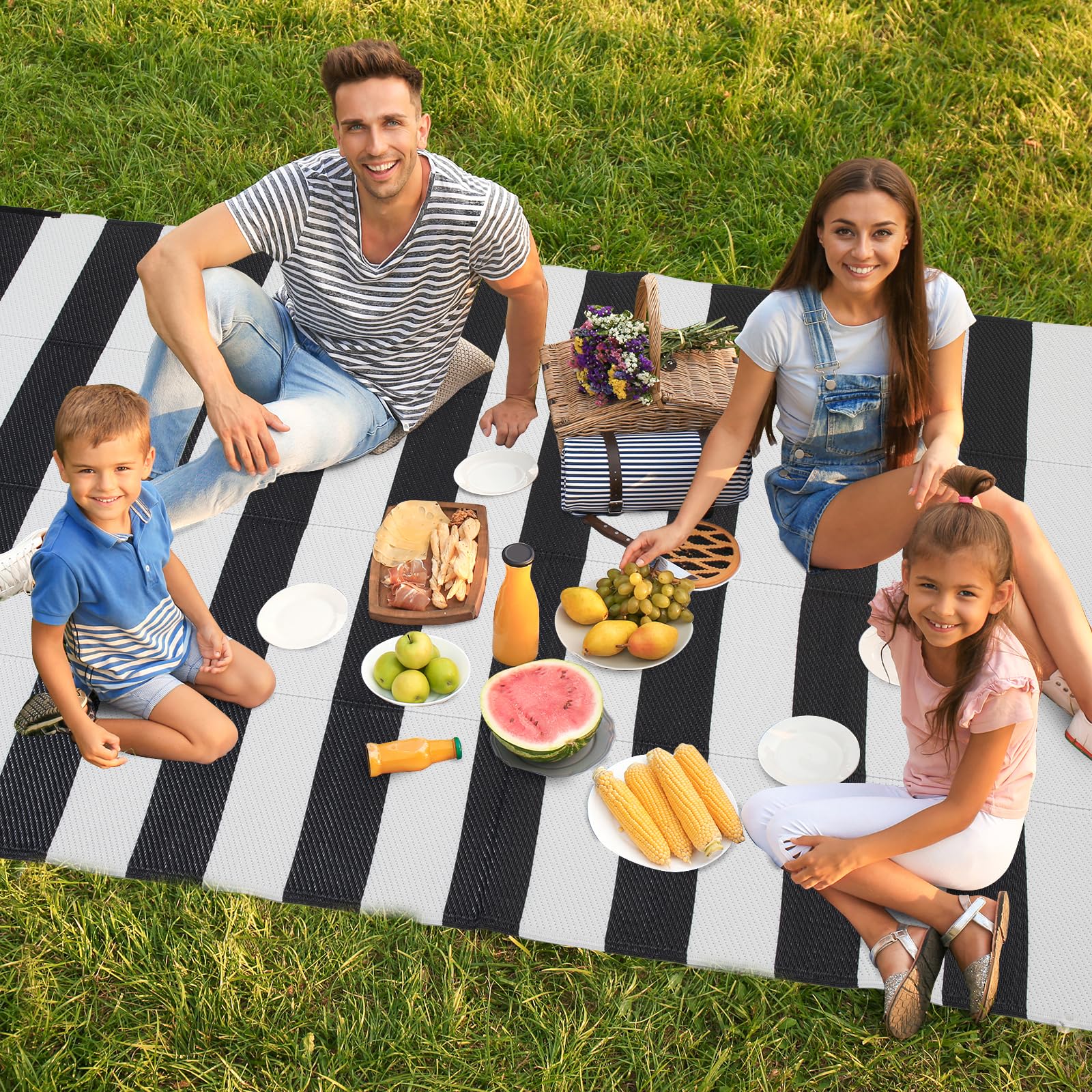 Strickland Home Outdoor Rug in use on a deck