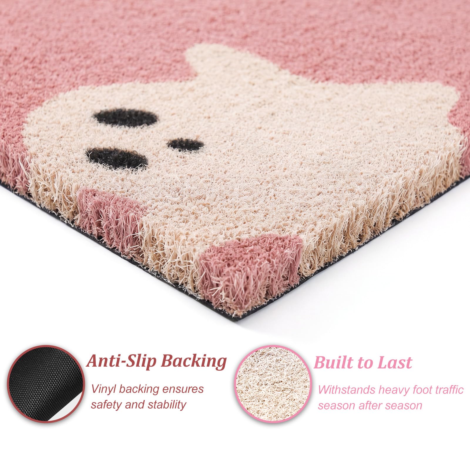 Striped rug in pink and white, part of the Halloween doormat set