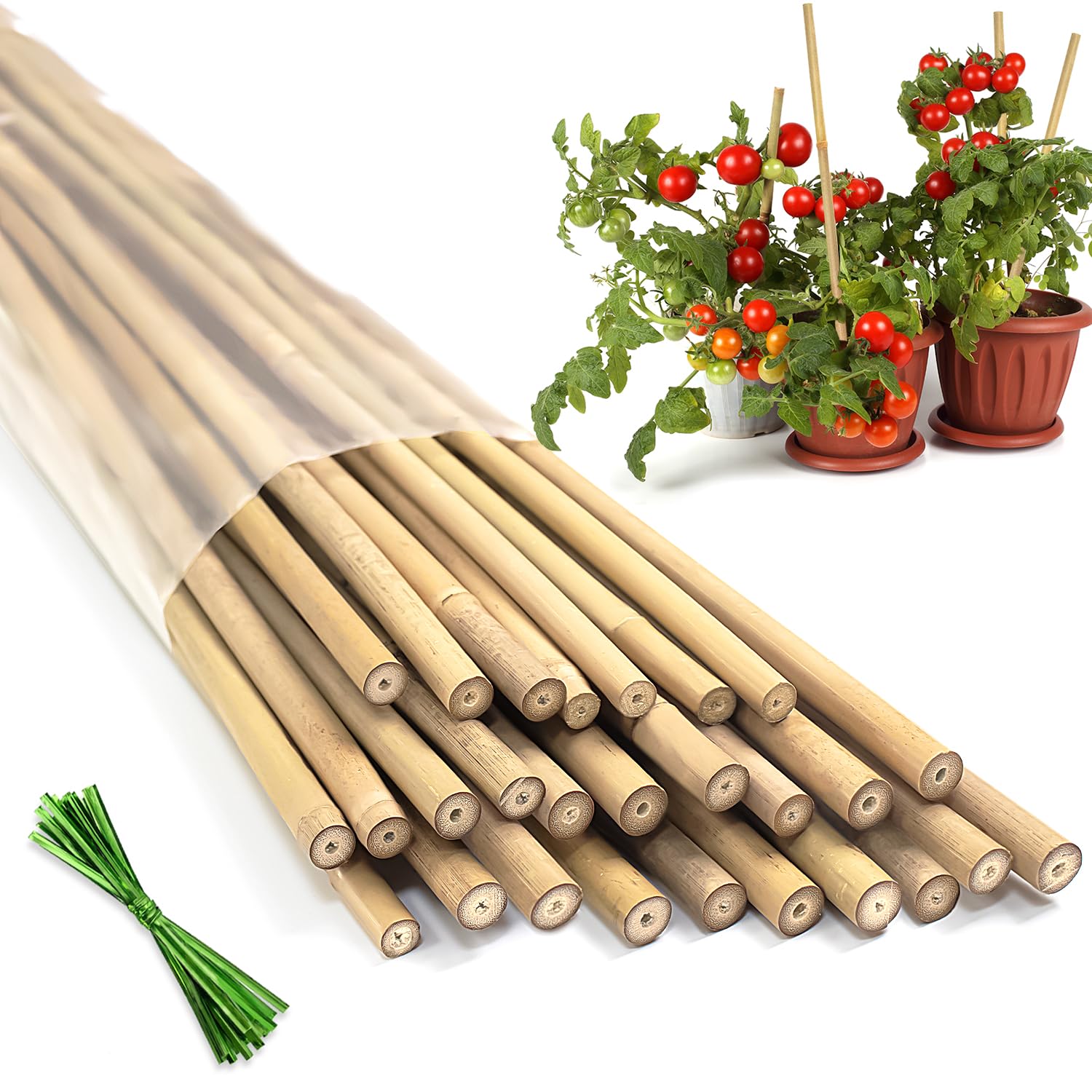 Stroller 18-inch natural bamboo plant support stake front view