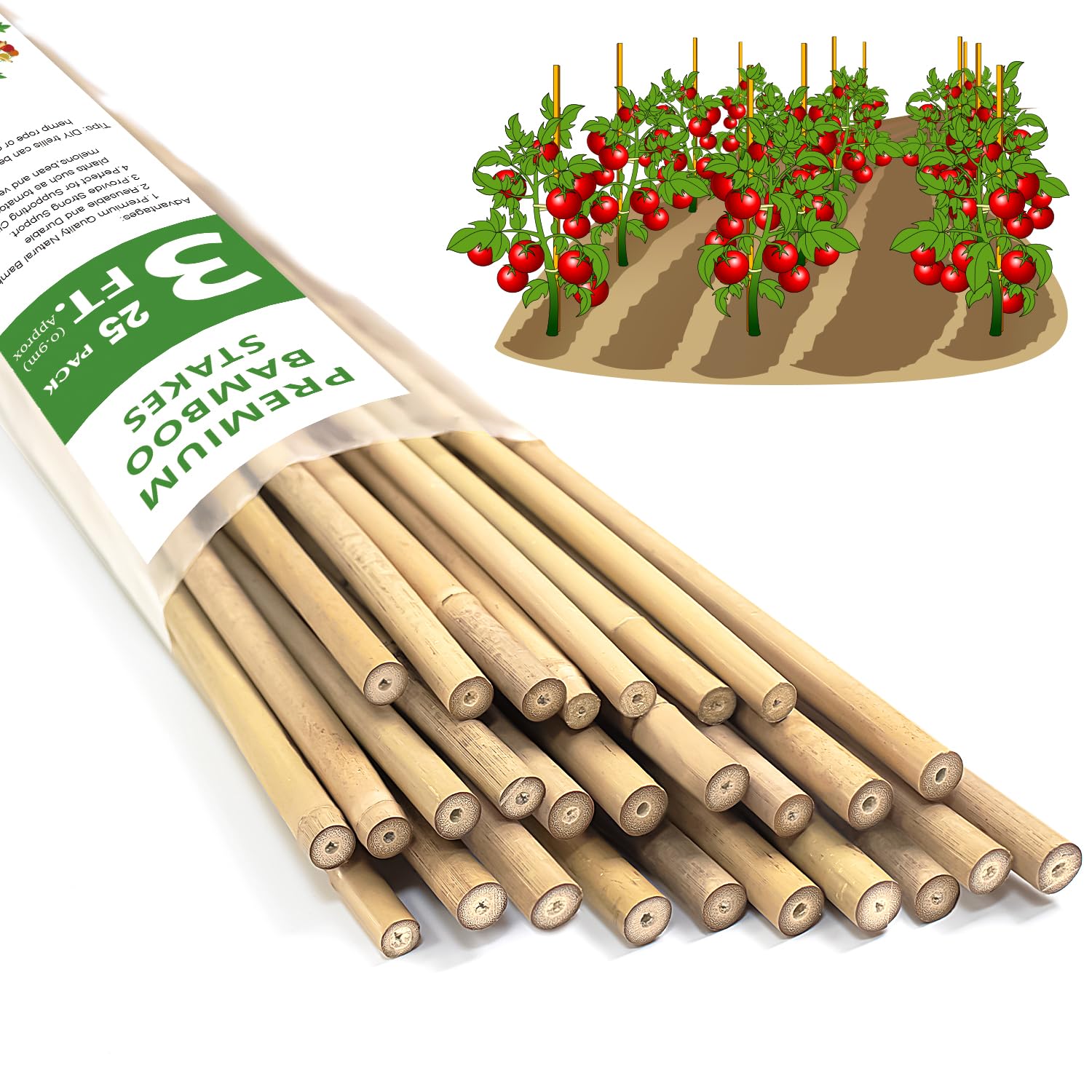 Stroller Bamboo Plant Stakes 3 FT natural bamboo front view