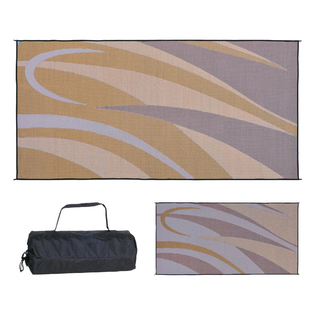 Stylish Camping reversible patio mat in brown and gold, 8' x 16'