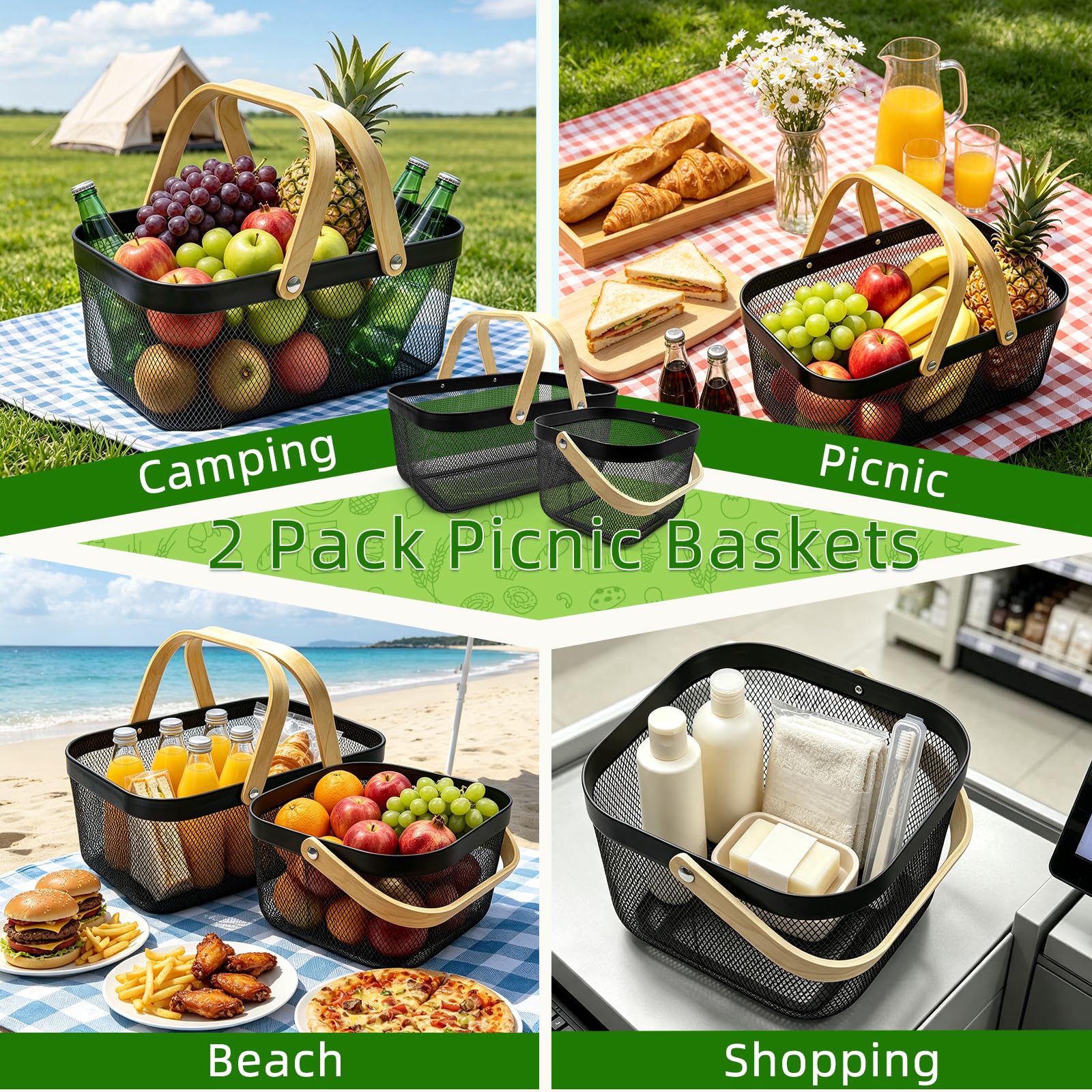 Stylish Cheardia picnic baskets on a kitchen countertop
