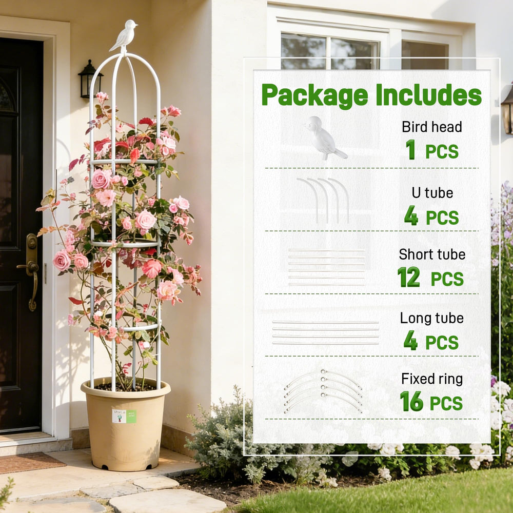 Stylish white trellis with climbing roses in a patio setting