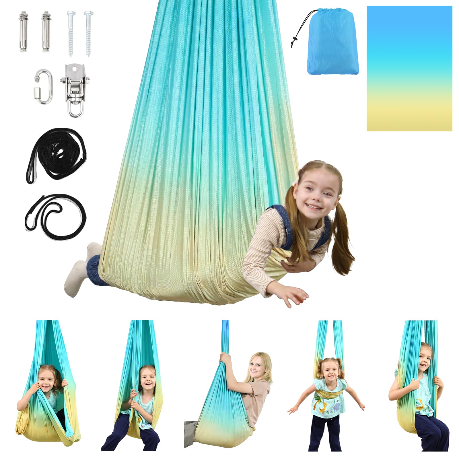 SUCHDECO Sensory Swing blue model front view