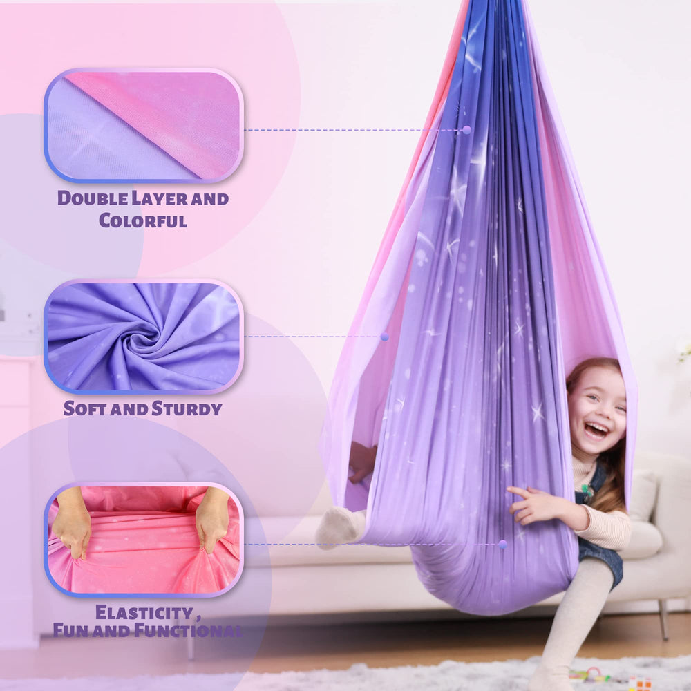 SUCHDECO Sensory Swing installed outdoors on a porch
