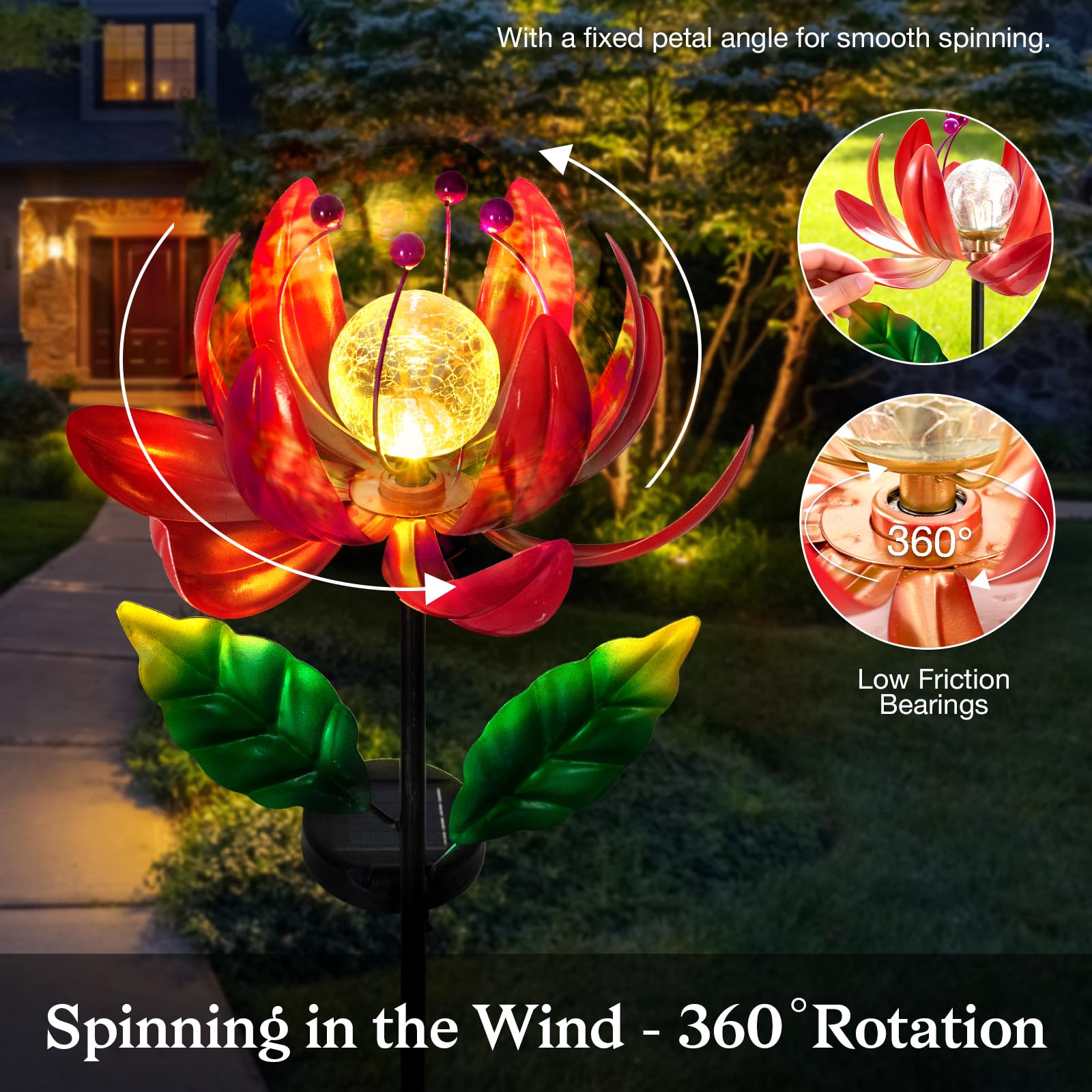 SUCUY wind spinner illuminated at night in the yard