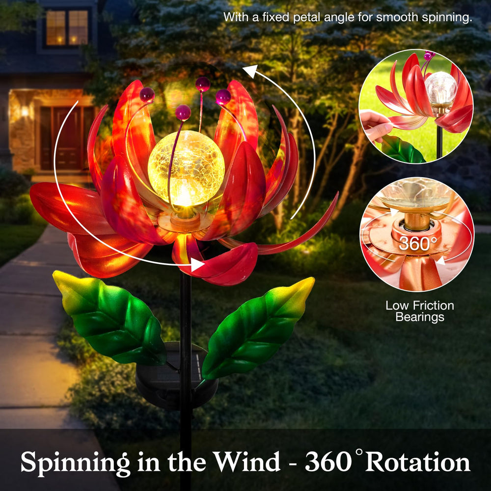 SUCUY wind spinner illuminated at night in the yard