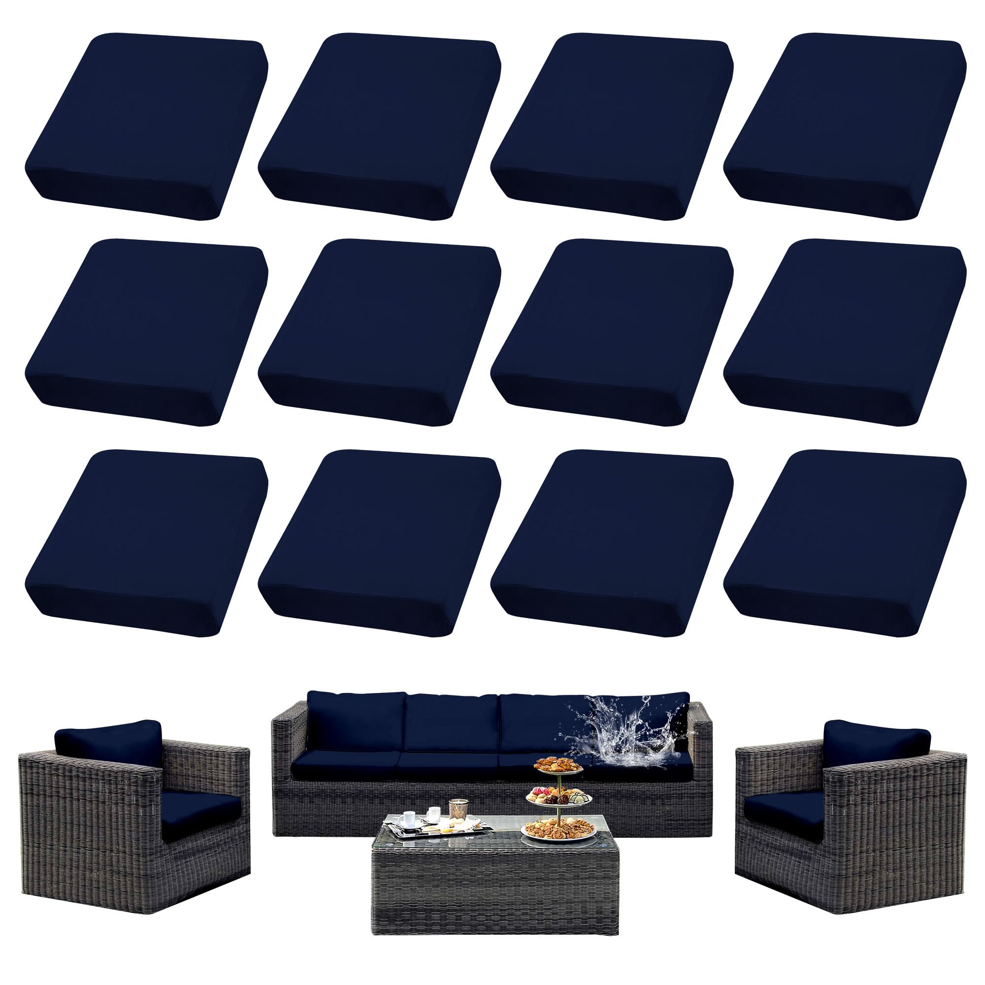 SUKAIKEQA 12PCS Cushion Cover Set in Navy Blue front view