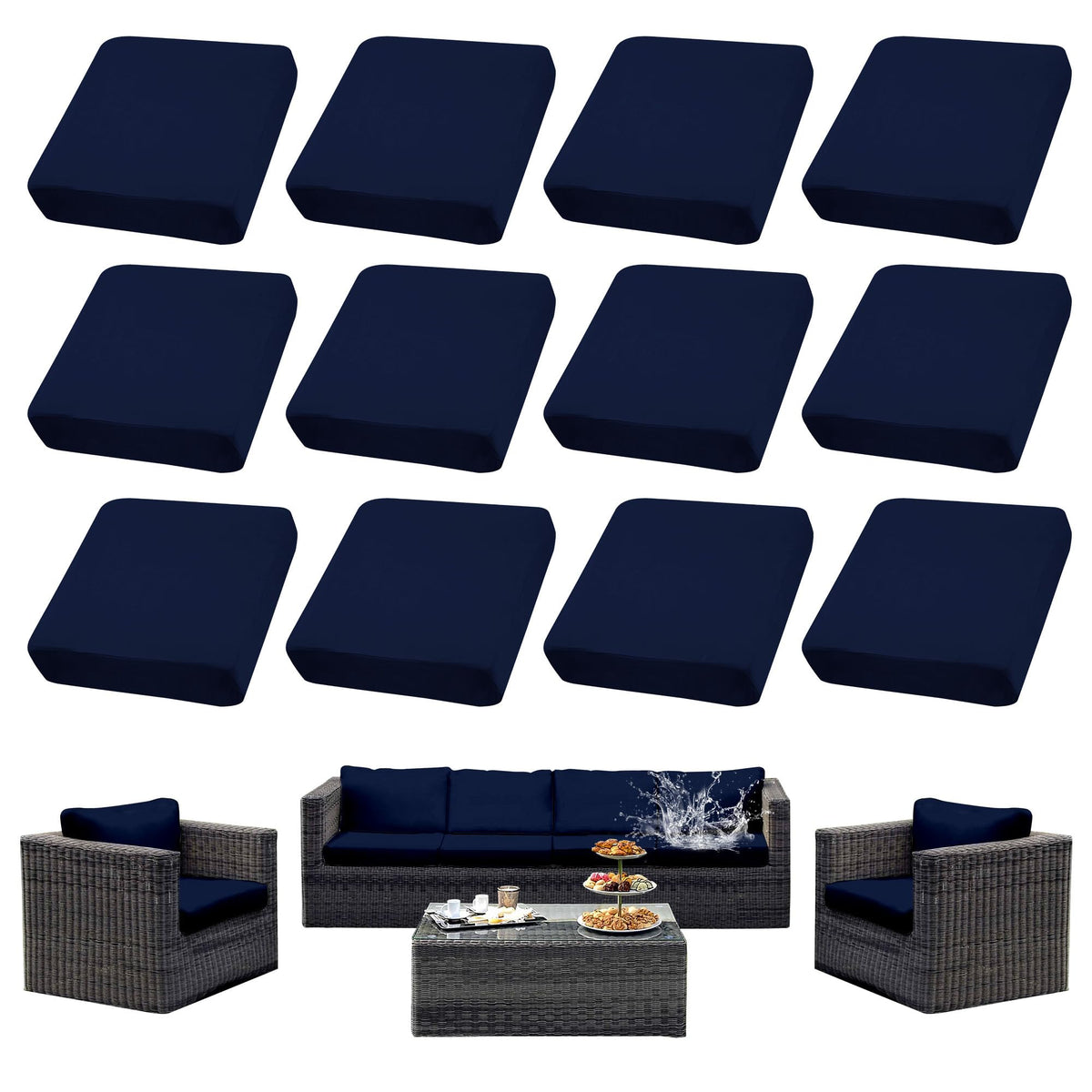 SUKAIKEQA 12PCS Cushion Cover Set in Navy Blue front view