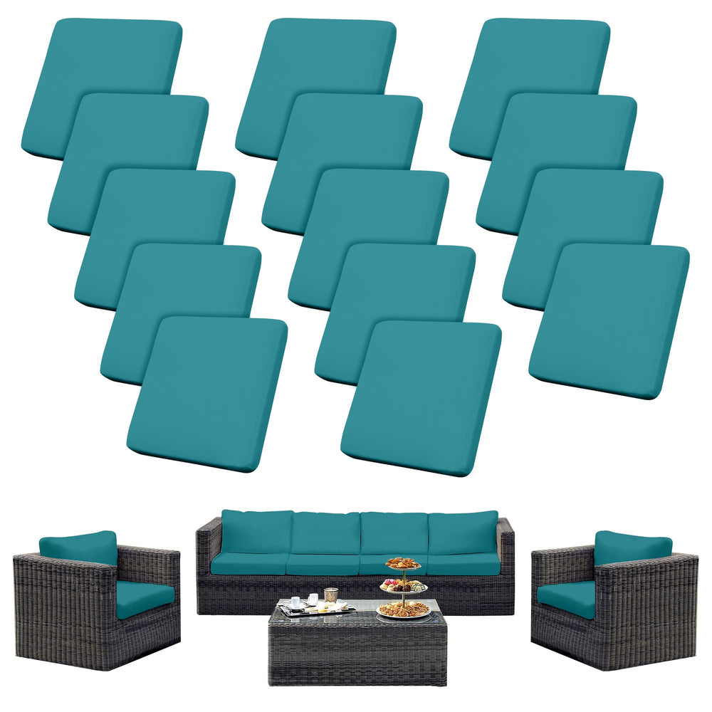 SUKAIKEQA 14PCS Patio Cushion Covers in Blue Paon front view