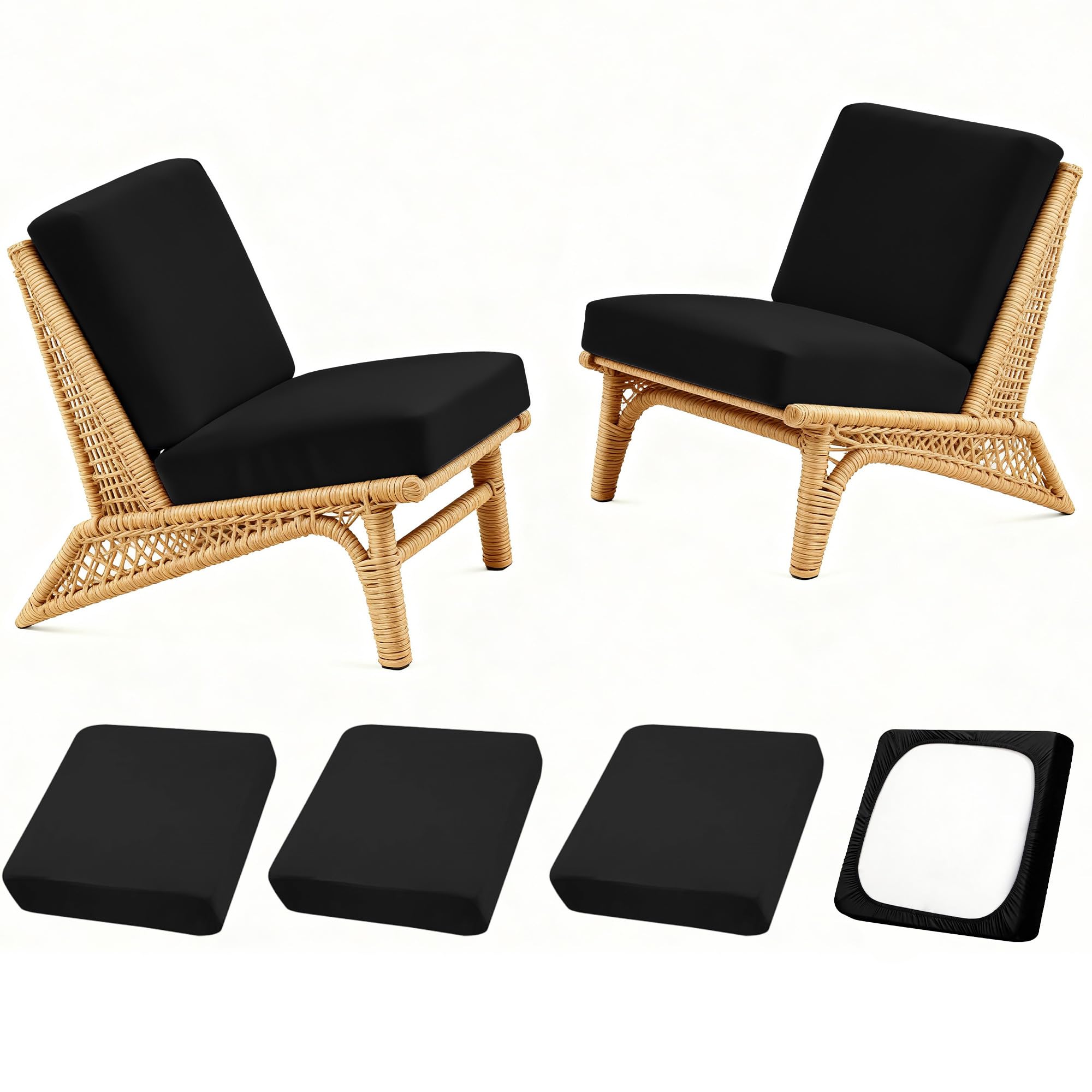 SUKAIKEQA 4PCS Patio Cushion Covers in Black front view
