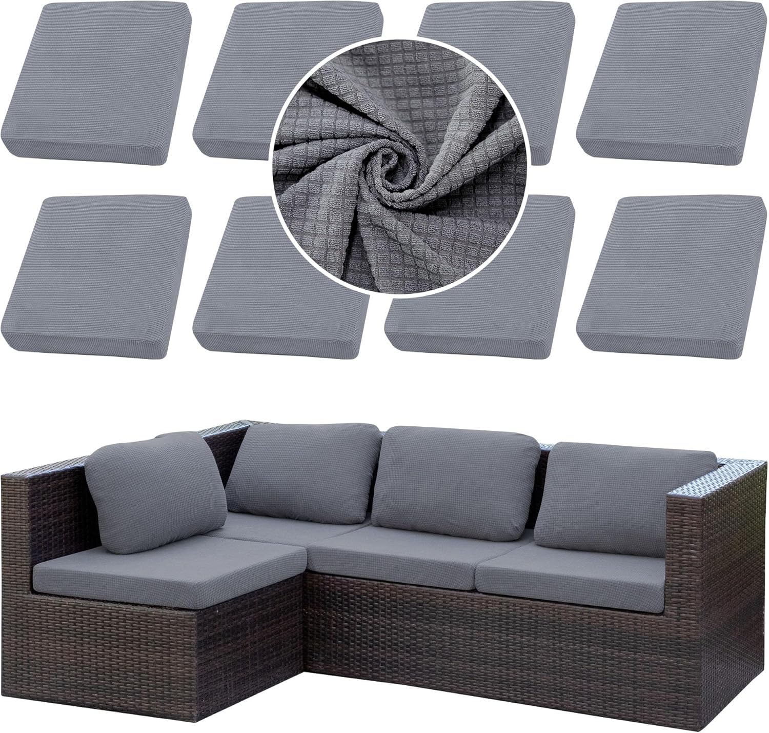 SUKAIKEQA 8PCS Gray Patio Cushion Covers front view