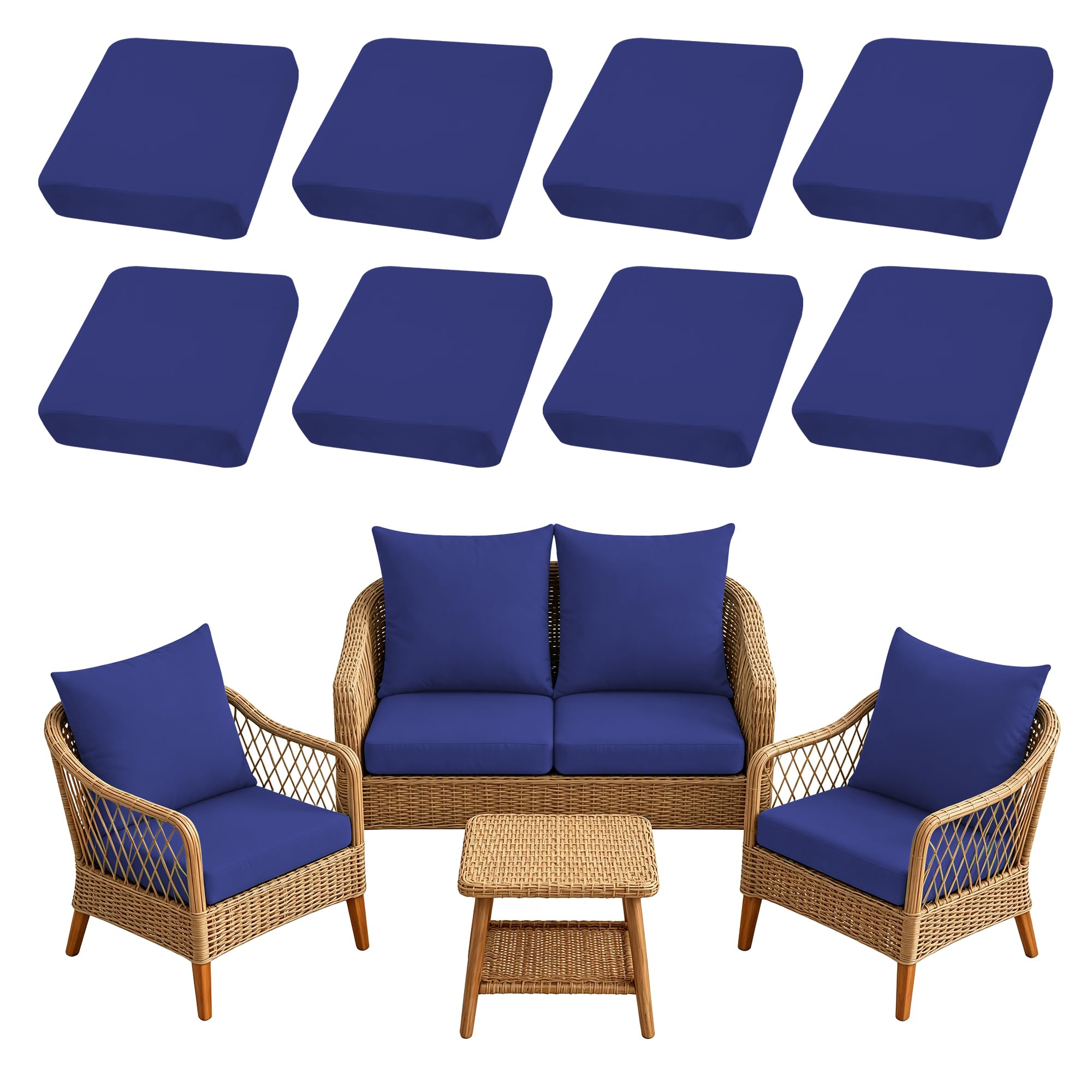 SUKAIKEQA 8PCS Lake Blue Patio Cushion Covers front view