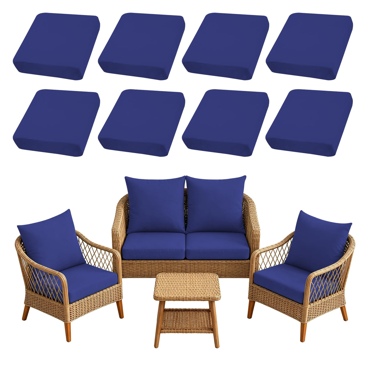 SUKAIKEQA 8PCS Lake Blue Patio Cushion Covers front view
