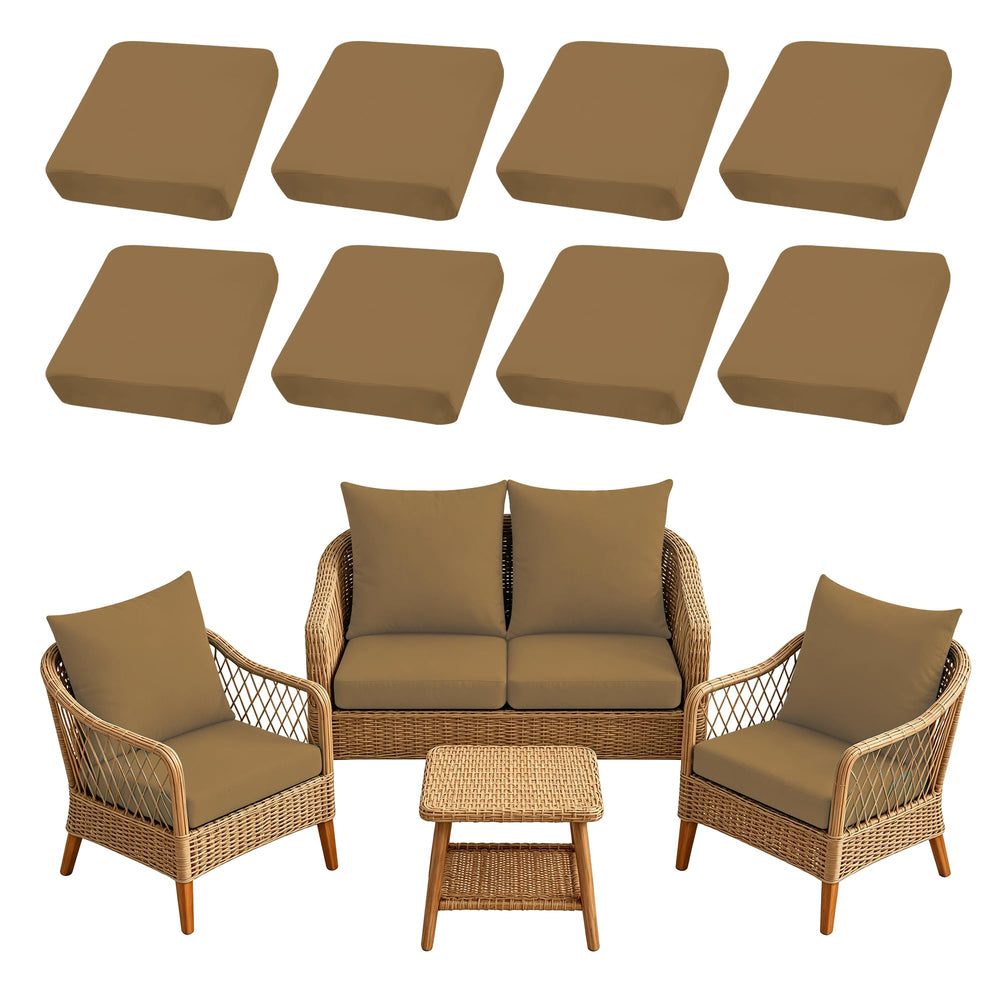 SUKAIKEQA 8PCS Patio Cushion Covers in Camel, front view