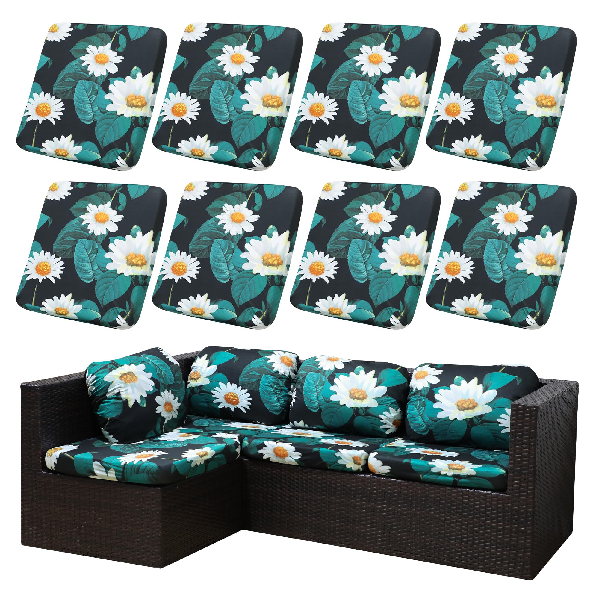 SUKAIKEQA 8PCS Patio Cushion Covers in Daisy color, front view