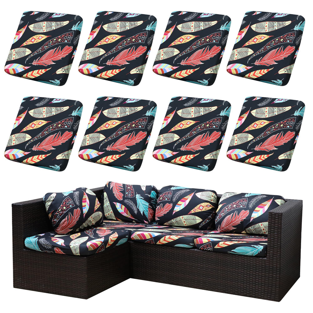 SUKAIKEQA 8PCS Patio Cushion Covers in Feather of Dreams pattern