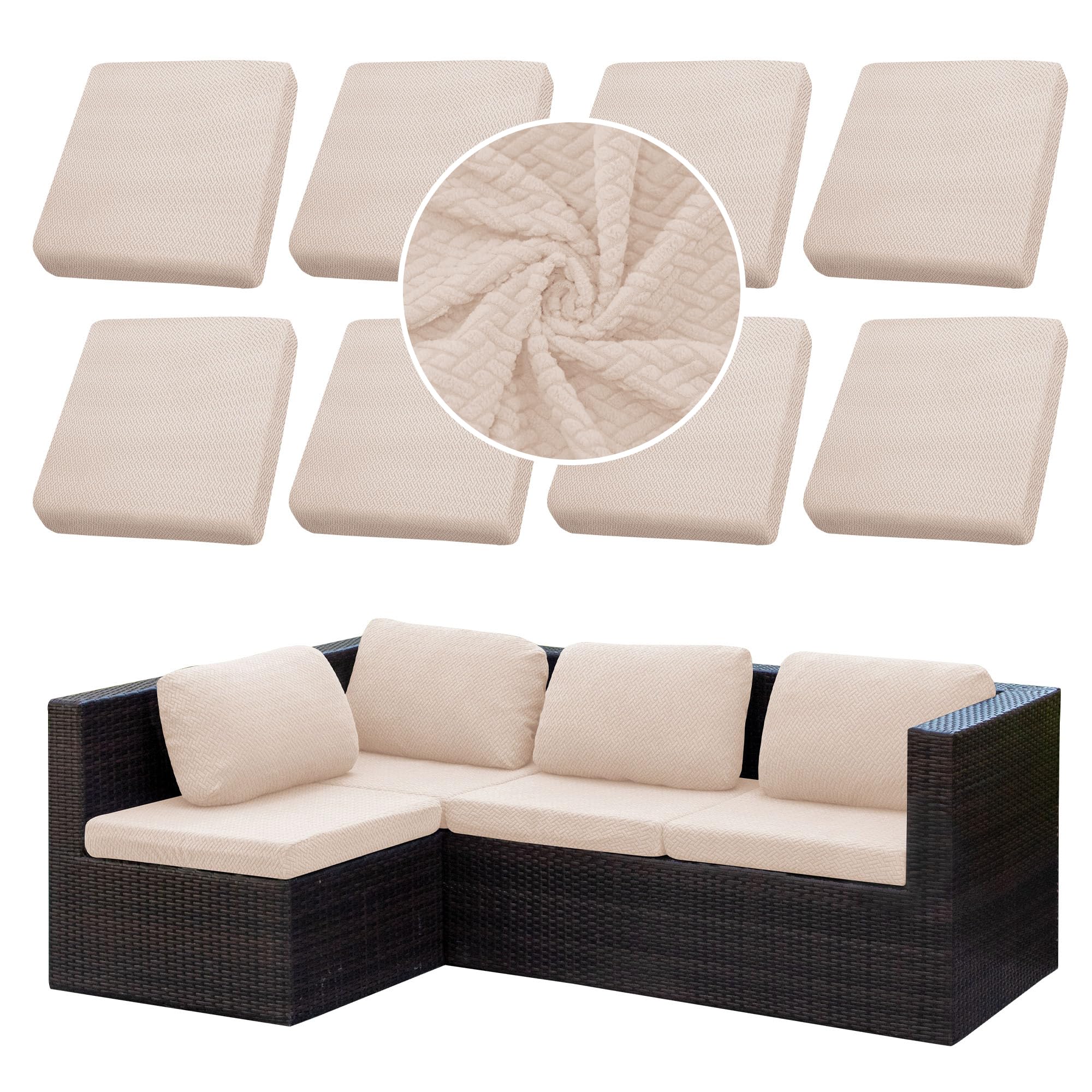 SUKAIKEQA 8PCS Patio Cushion Covers in Ivory White