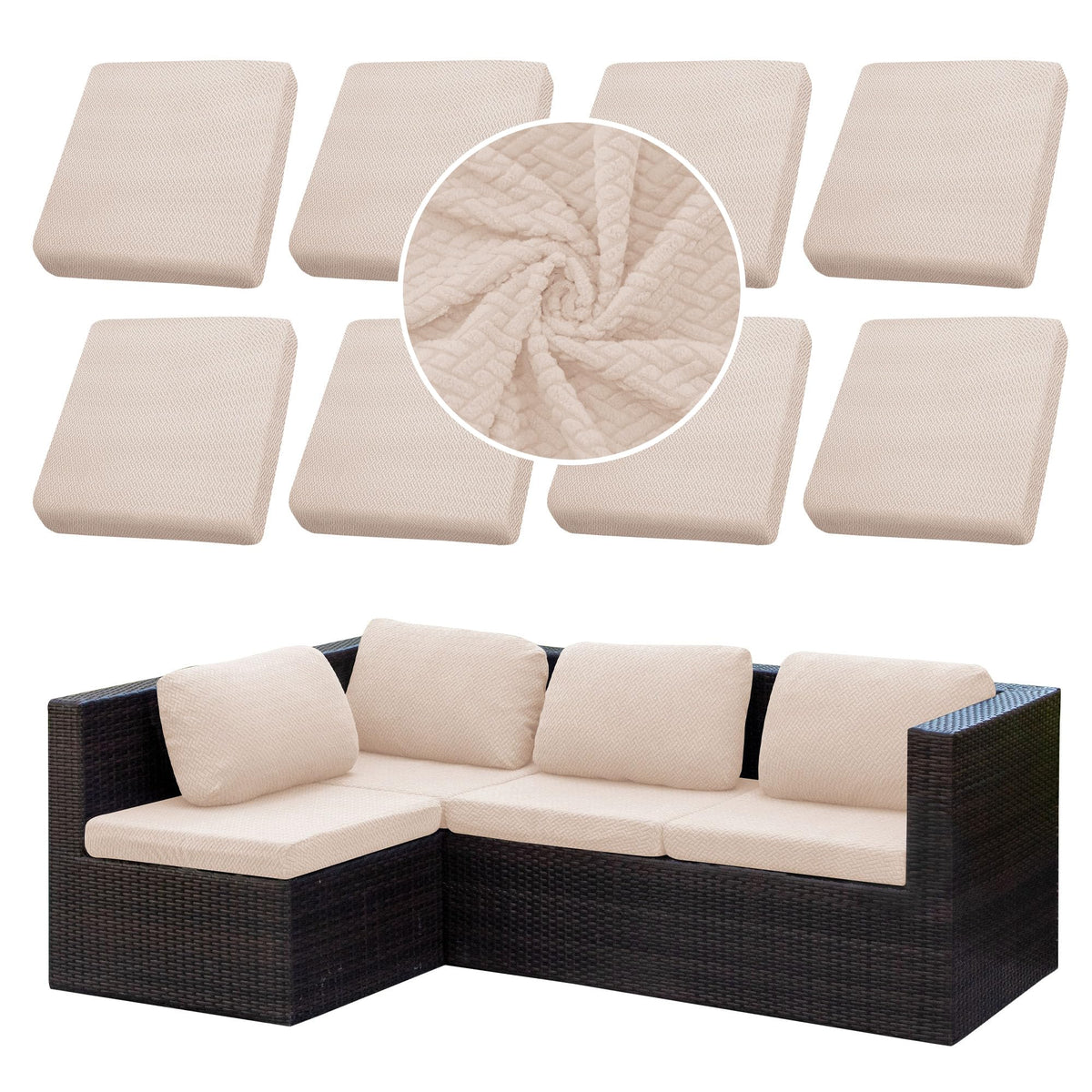 SUKAIKEQA 8PCS Patio Cushion Covers in Ivory White