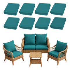 SUKAIKEQA 8PCS Patio Cushion Covers in Peacock Blue front view