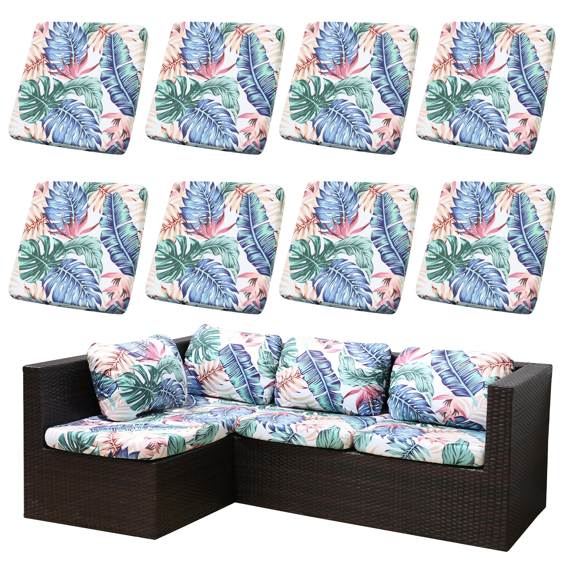 SUKAIKEQA 8PCS Tropical Flavor Patio Cushion Covers front view