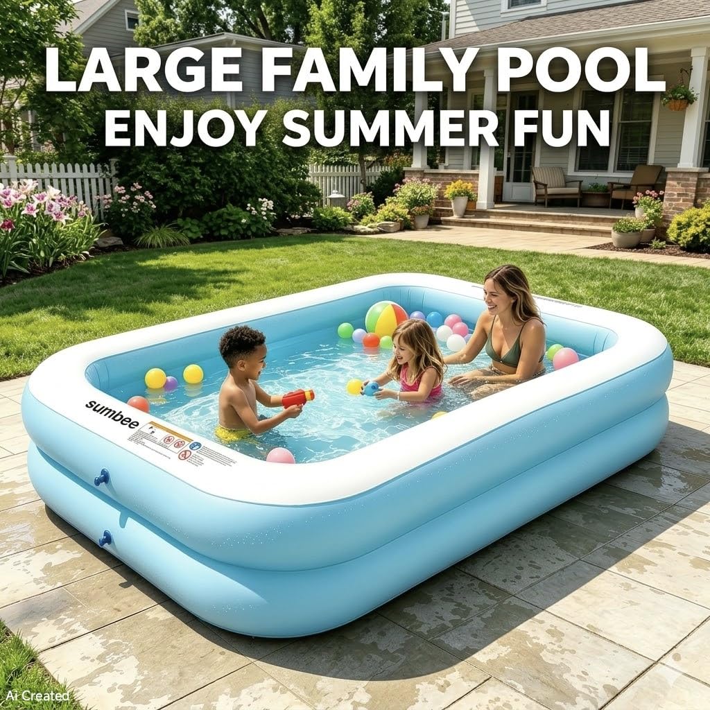 Sumbee Inflatable Pool 103" x 69" side view with kids
