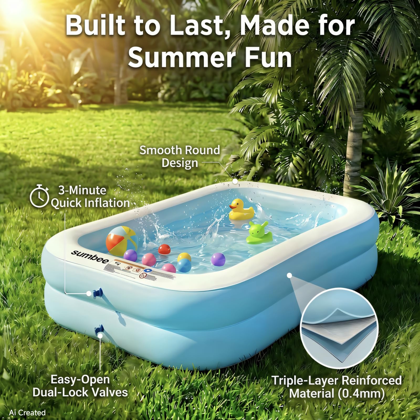 Sumbee Inflatable Pool setup in backyard with children