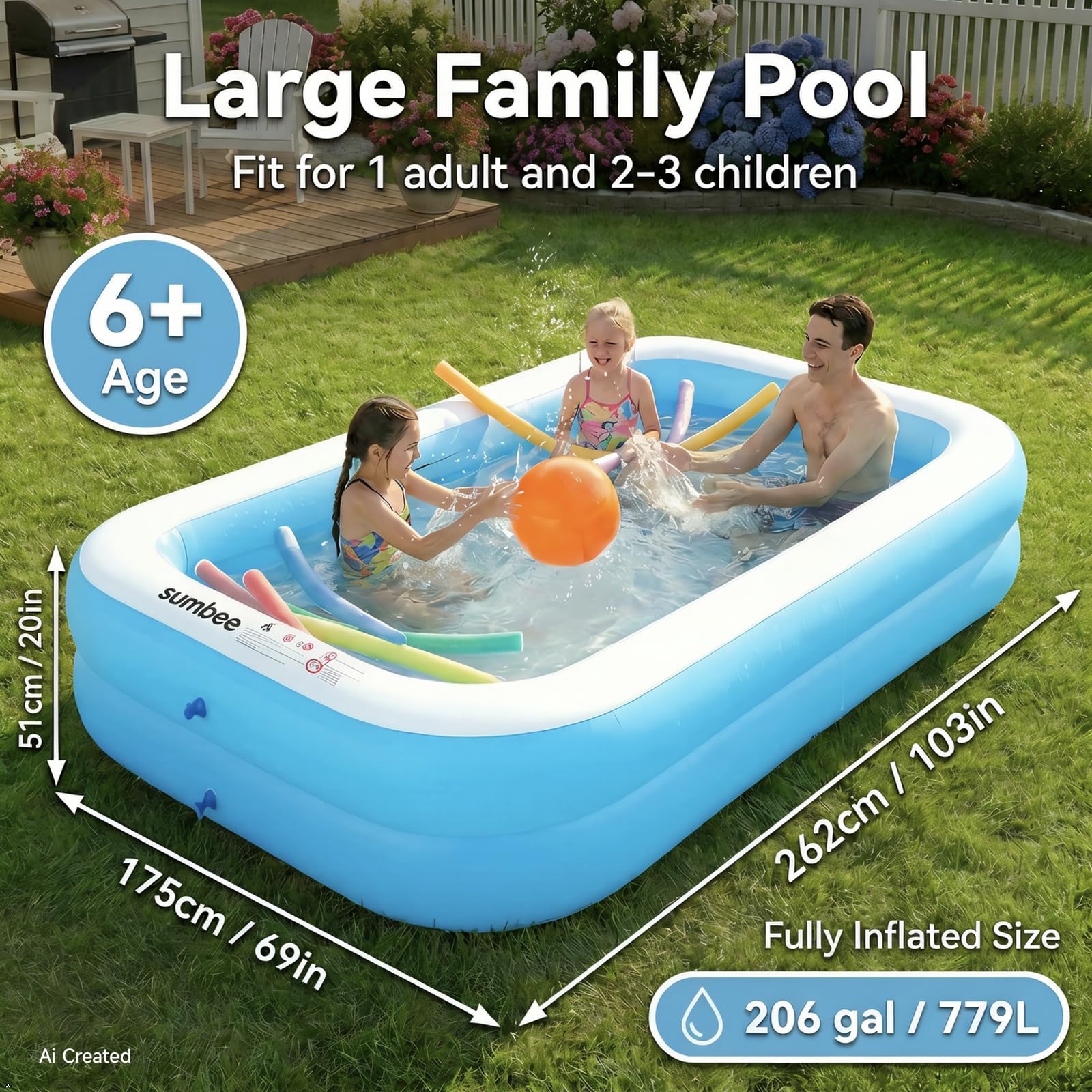 Sumbee Inflatable Pool setup in backyard with family