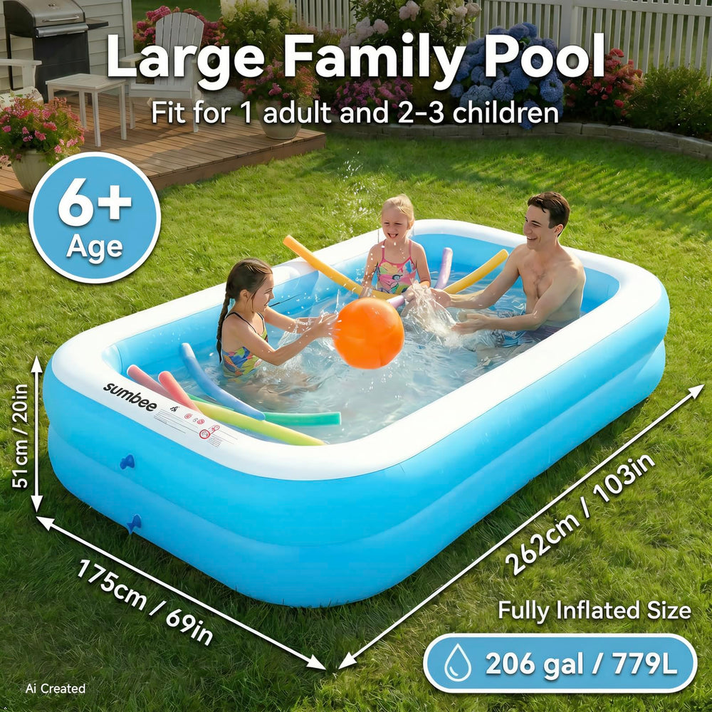 Sumbee Inflatable Pool setup in backyard with family