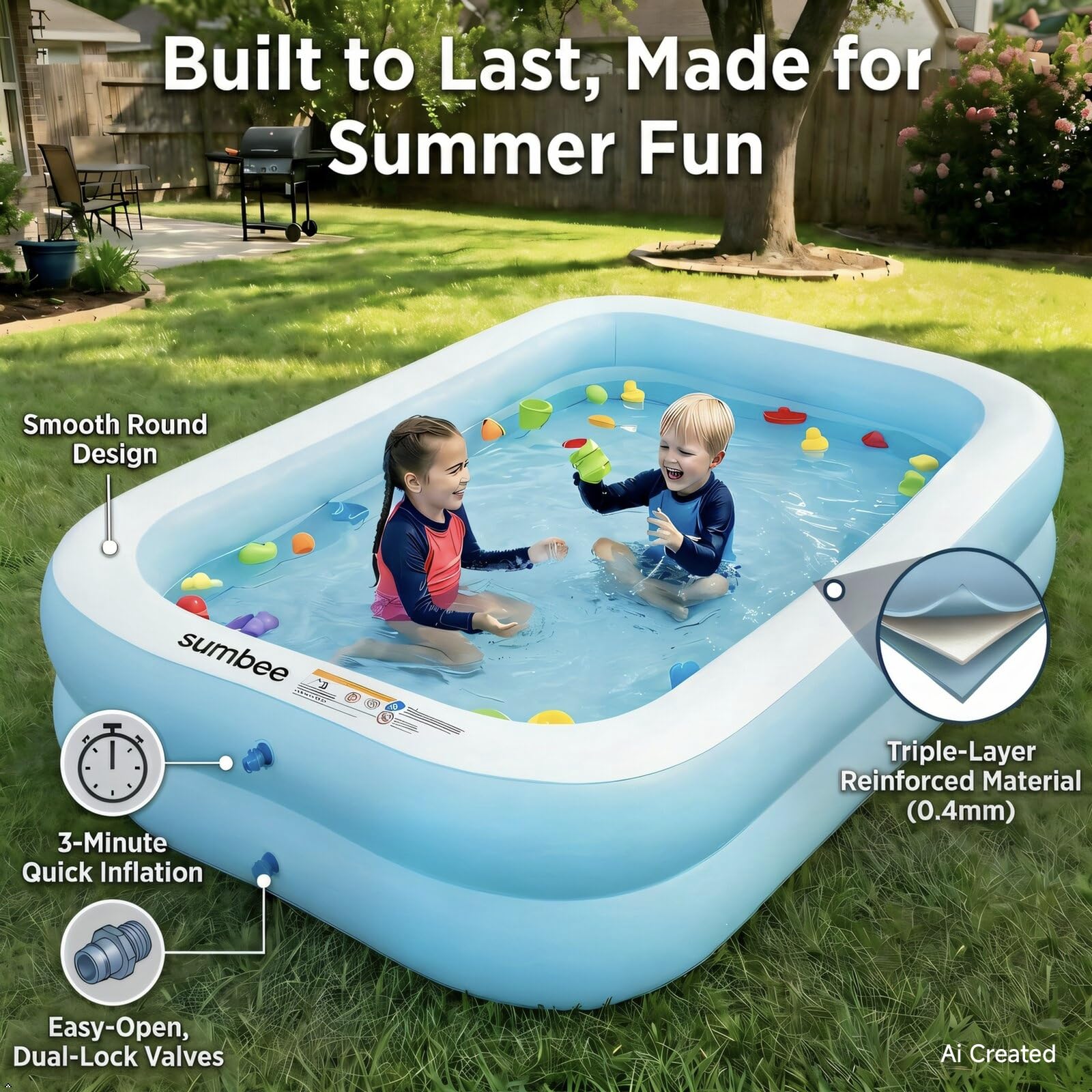 Sumbee Inflatable Pool with built-in drain valves