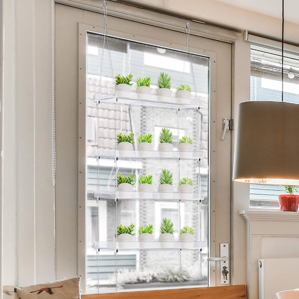 Sumerflos 4 Tier Acrylic Window Plant Shelves with candles