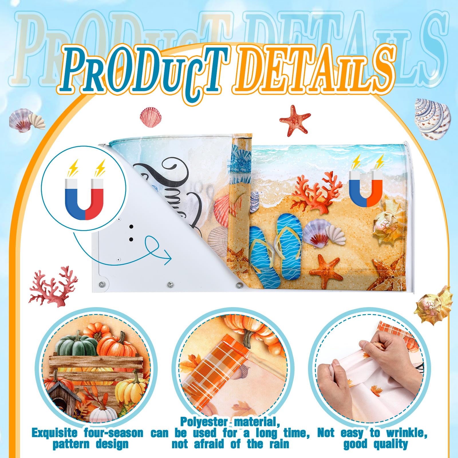 Summer mailbox cover with beach and seashells design