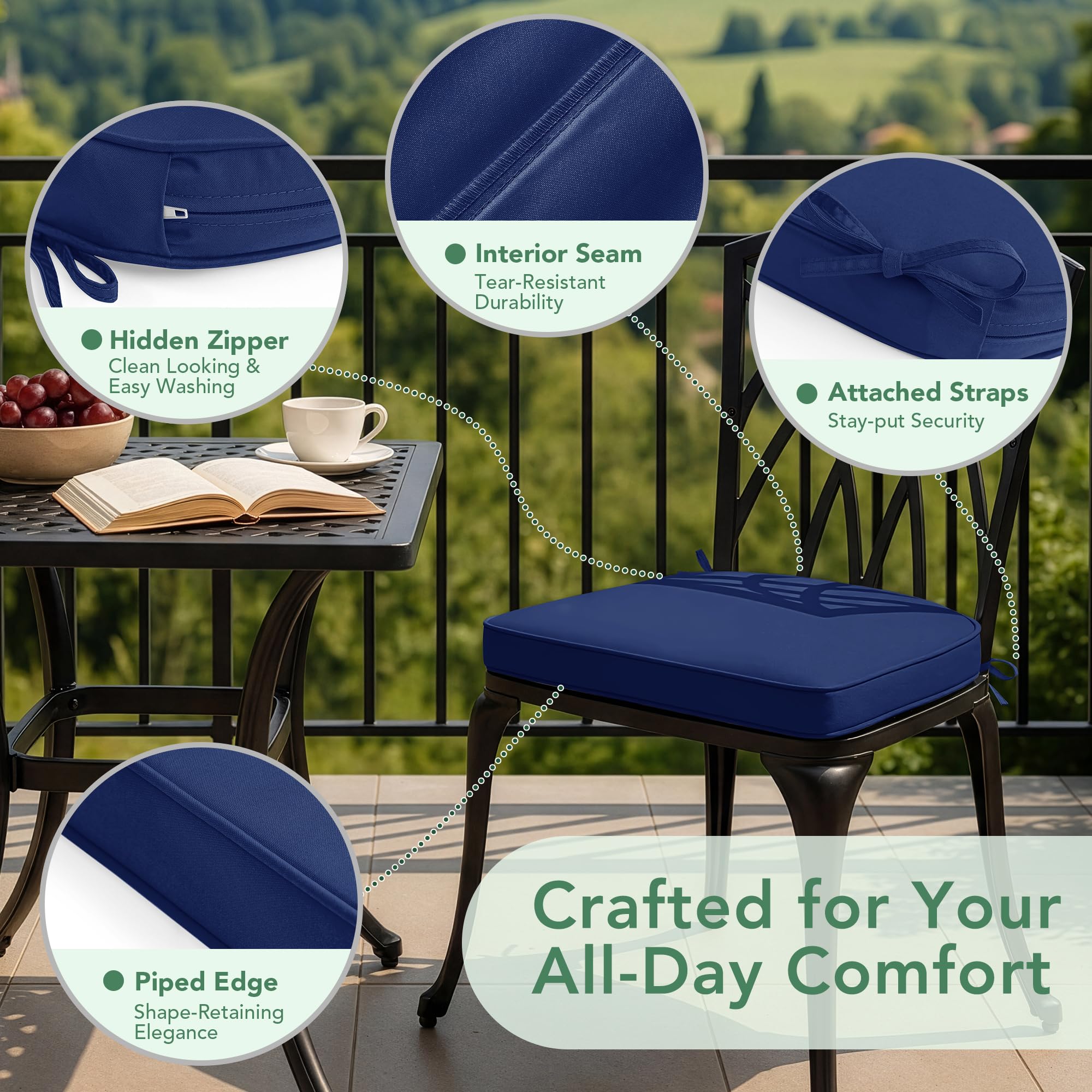 Summsun chair cushion showing waterproof polyester fabric