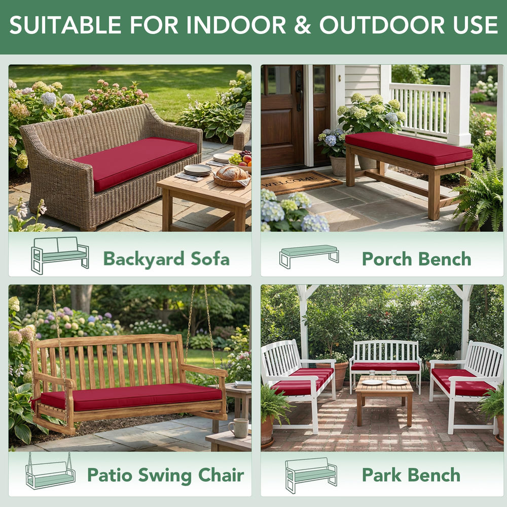 Summsun Outdoor Bench Cushion displayed on patio furniture