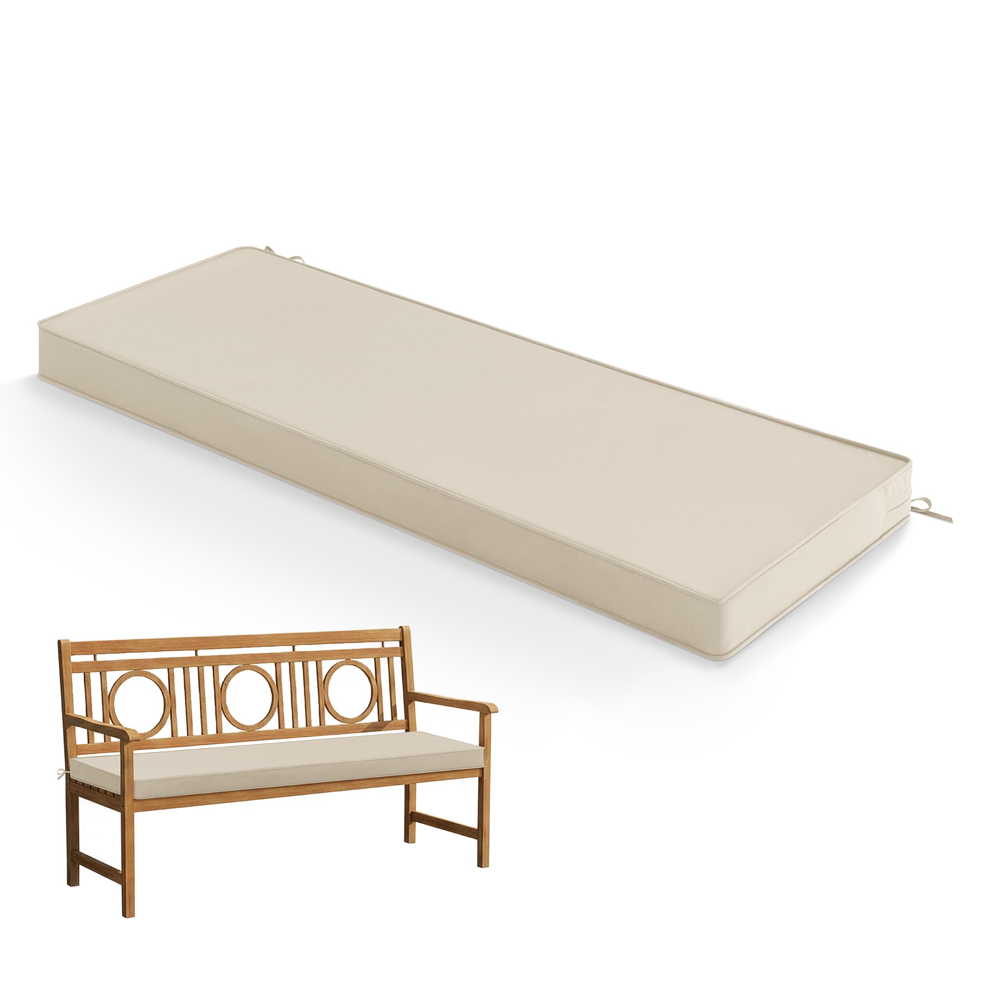 Summsun Outdoor Bench Cushion Pad 48x18 inch beige front view
