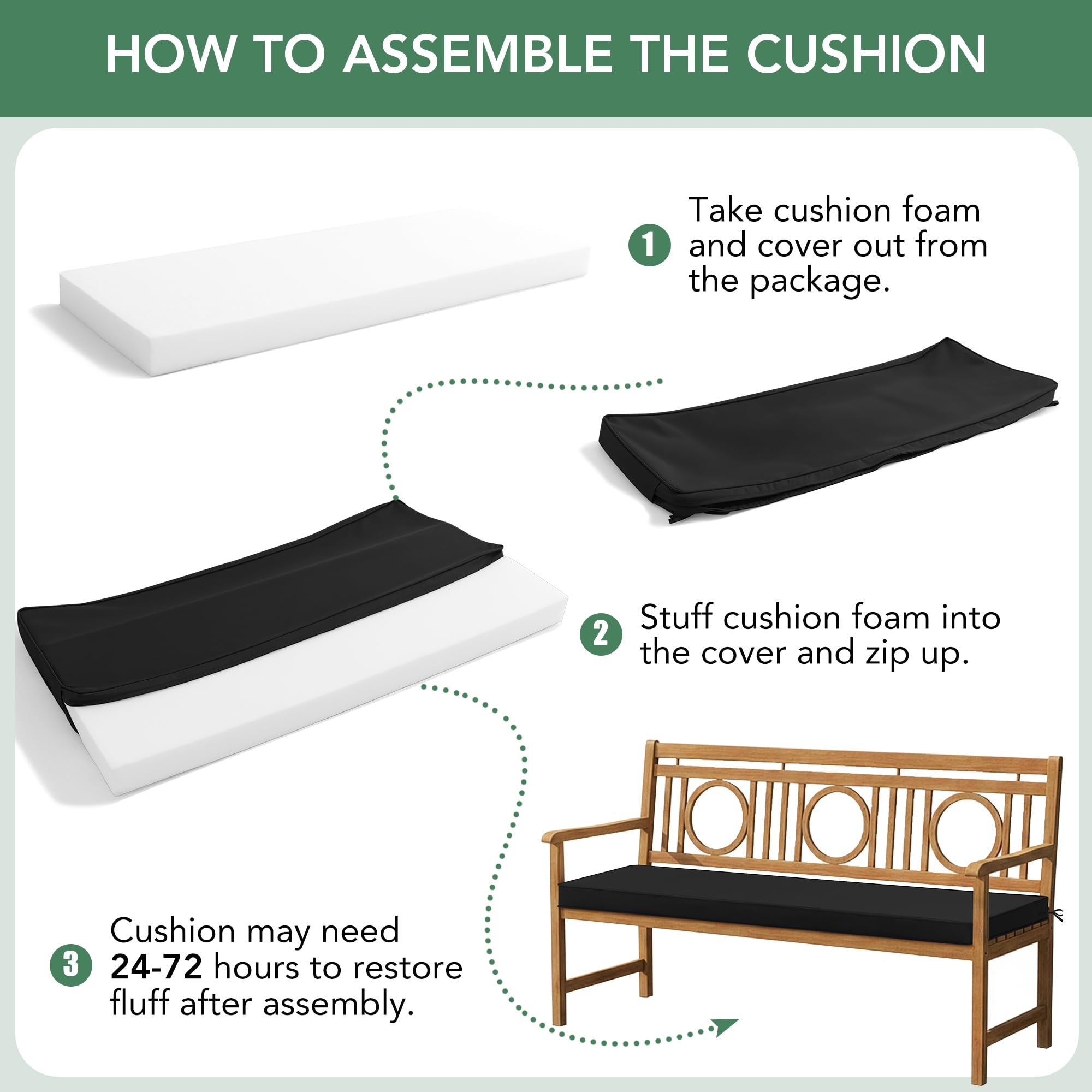 Summsun Outdoor Bench Cushion Pad black on a porch swing