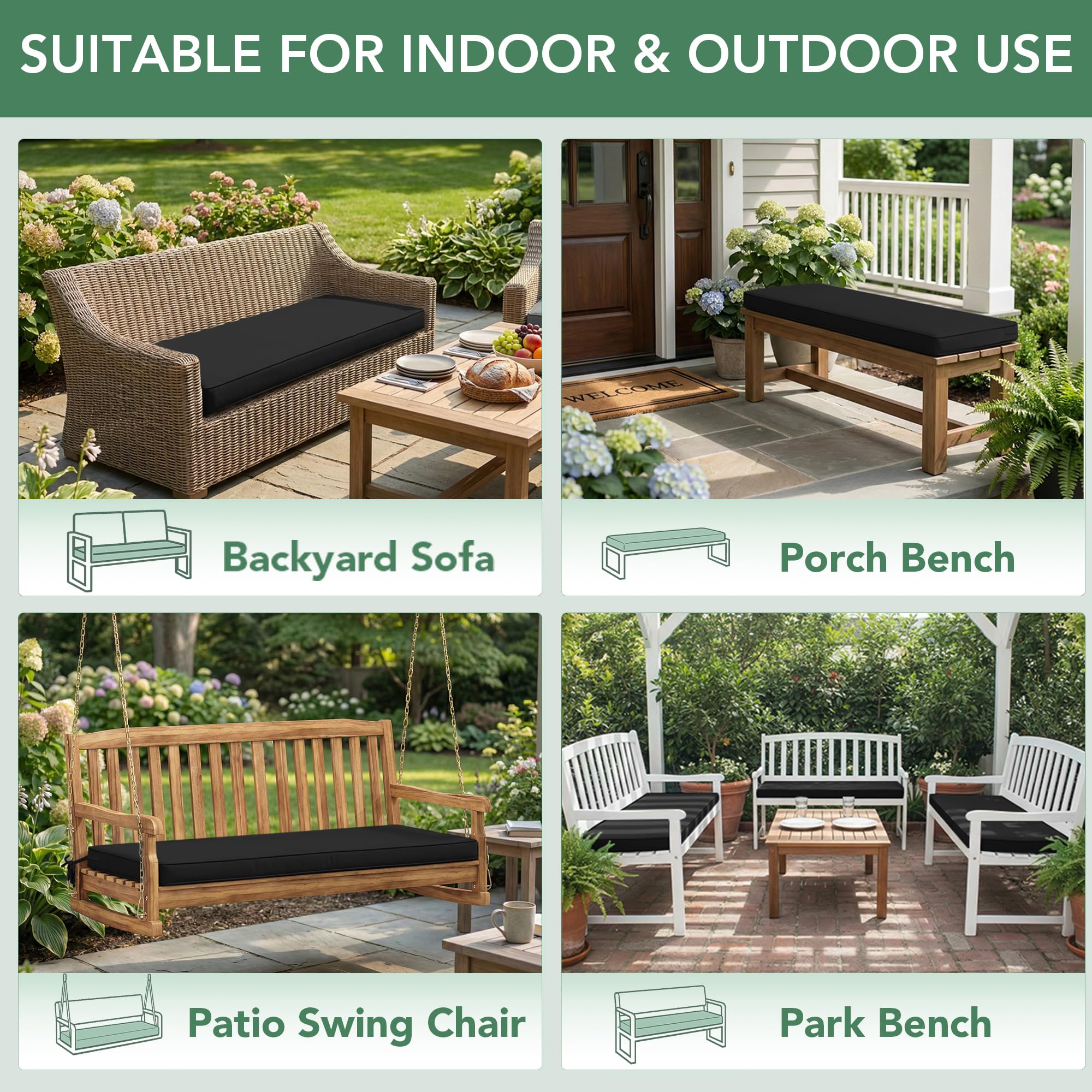Summsun Outdoor Bench Cushion Pad with garden decor